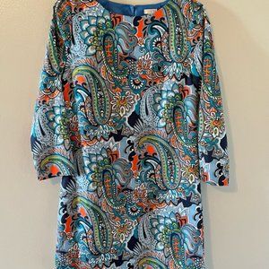 J CREW Womens Blue Orange Green Paisley Shift Lined Dress Size 00
